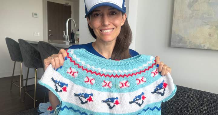 Meet a Blue Jays fan who knits a postseason sweater while watching the playoffs Meet a blue jays fan who knits a postseason sweater